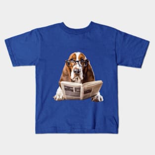 Basset hound dog reading the newspaper Kids T-Shirt